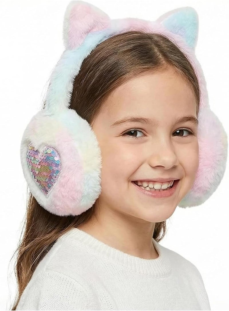 FYBW Ear Muffs Gloves Set for Kids, Winter Adjustable Sequins Warm Earmuffs for Kids Outdoor Cold Weather - Image 1